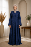 Premium Navy Blue Textured Abaya with Contrast Hijab