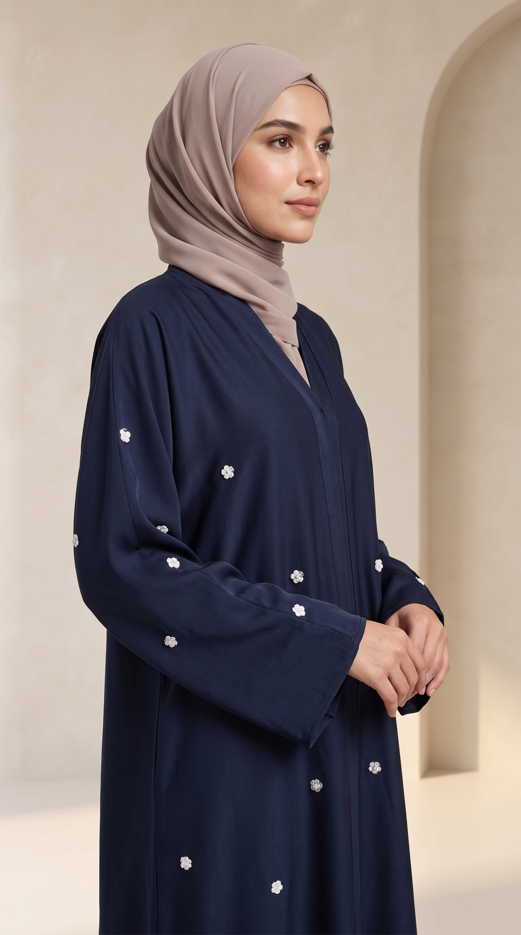 Luxury Navy Blue Crystal Embellish Abaya Set with Hijab