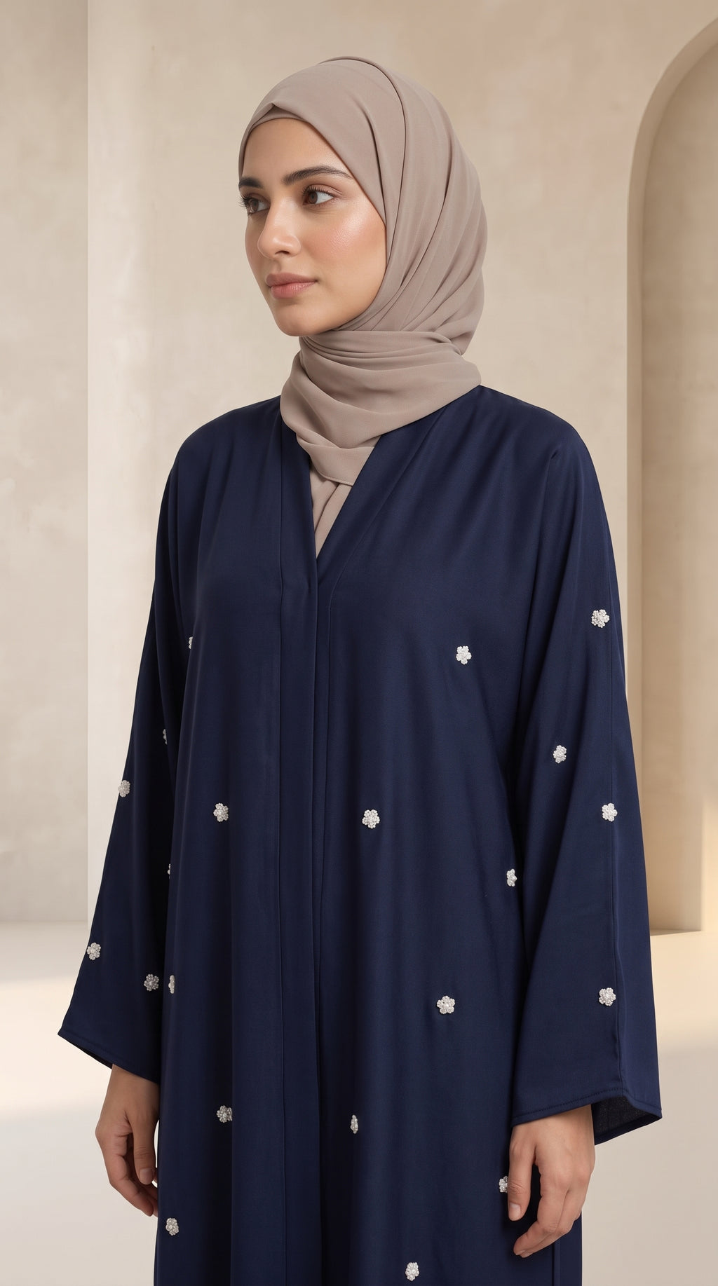 Luxury Navy Blue Crystal Embellish Abaya Set with Hijab