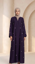 Luxury Purple Crystal Embellish Abaya Set with Hijab