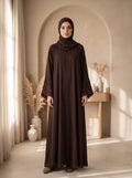 Elegant Dark Brown Embellished Abaya with Lace Sleeves &amp; Matching Hijab