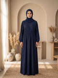 Navy Blue Grace Abaya – Elegant Diamond Embellished Maxi Dress with Hijab