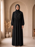 Black Grace Abaya – Elegant Diamond Embellished Maxi Dress with Hijab