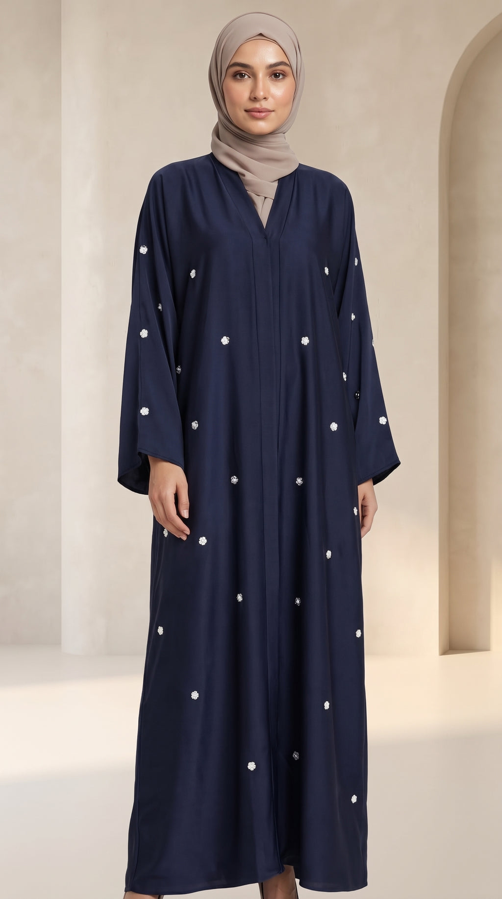 Luxury Navy Blue Crystal Embellish Abaya Set with Hijab