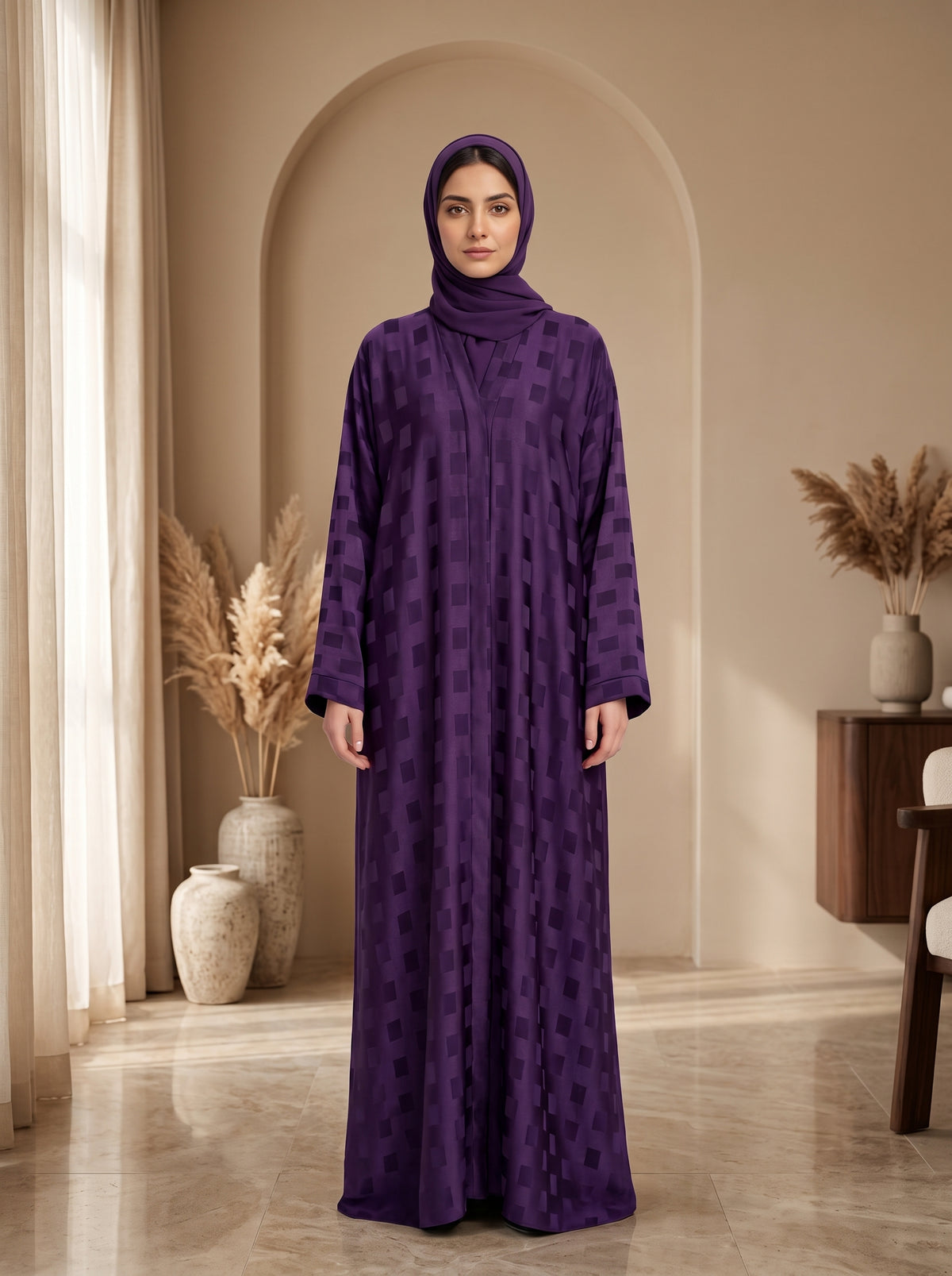Premium Purple Textured Abaya with Matching Hijab