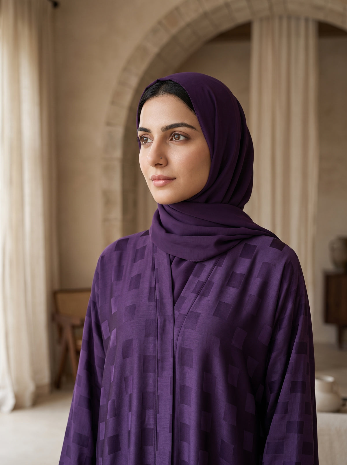 Premium Purple Textured Abaya with Matching Hijab
